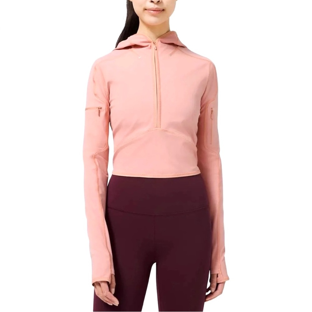 Lululemon Break a Trail 1/2 Zip Cropped Hoodie Jacket in Pink Pastel Size 6